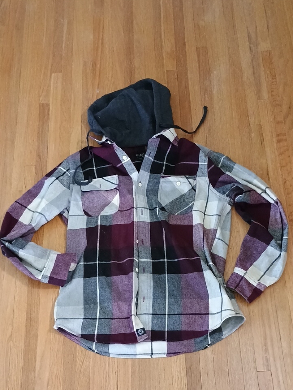 Free Planet Burgundy and Black Plaid Hooded Flannel Shirt